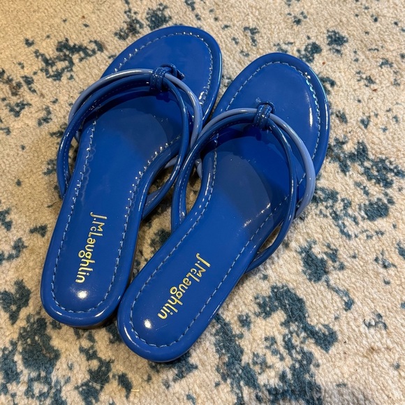 J. McLaughlin Shoes - J. McLaughlin Blue Double Strap Caitlin Sandals Size 8 Patent Leather Two Tone